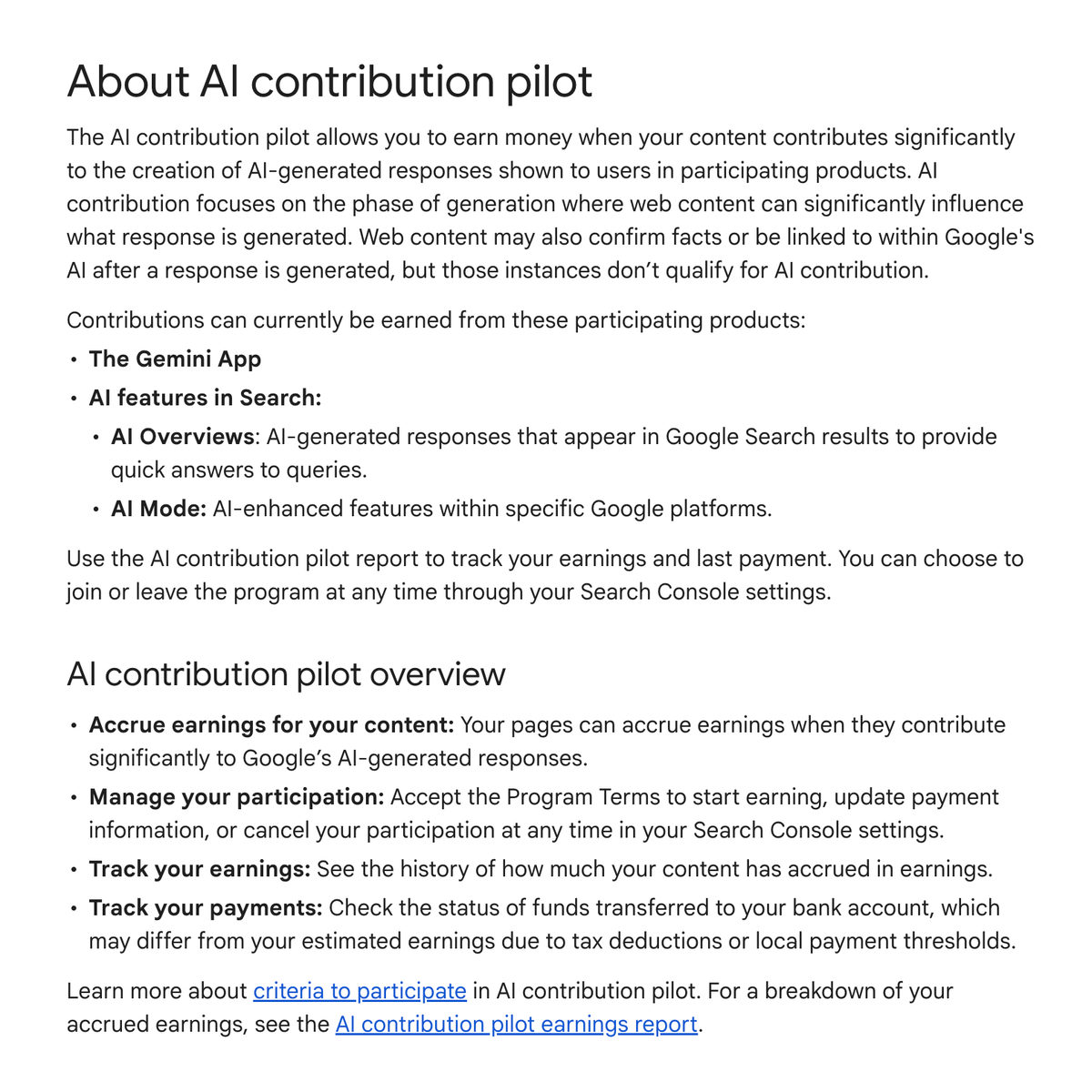 Google AI Contribution pilot政策说明截图
