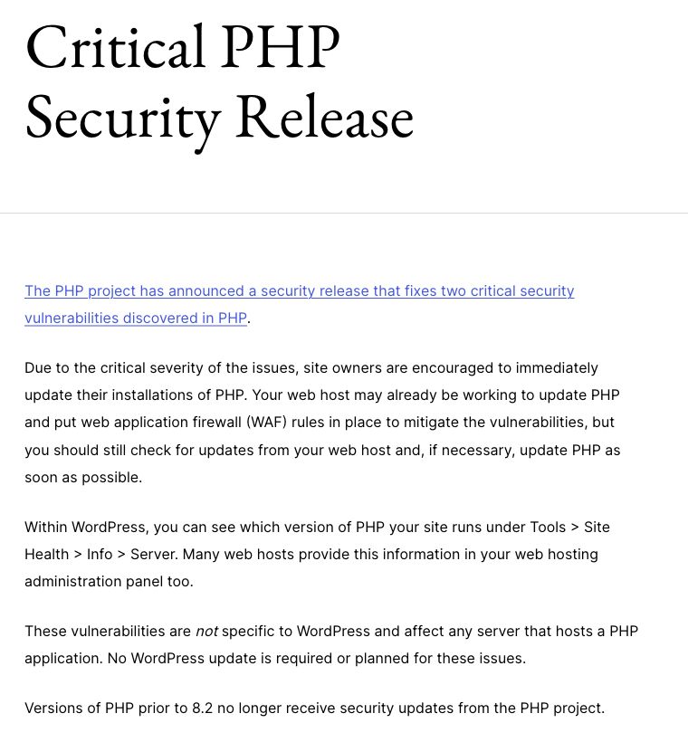 WordPress 官方安全提醒:这两个问题需要更新 PHP